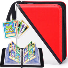 Load image into Gallery viewer, Card Binder – 4 Pocket Zipper Collection Album, Premium PU Holder, Double-Sided Display for 400 Cards, Includes 5 Hard Plastic Sleeves for Game Cards, Sports Cards