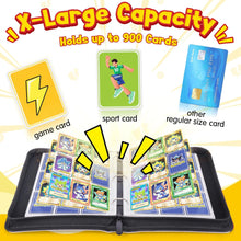 Load image into Gallery viewer, Card Binder – 9 Pocket Zipper Collection Album, Premium PU Holder, Double-Sided Display for 400 Cards, Includes 5 Hard Plastic Sleeves for Game Cards, Sports Cards