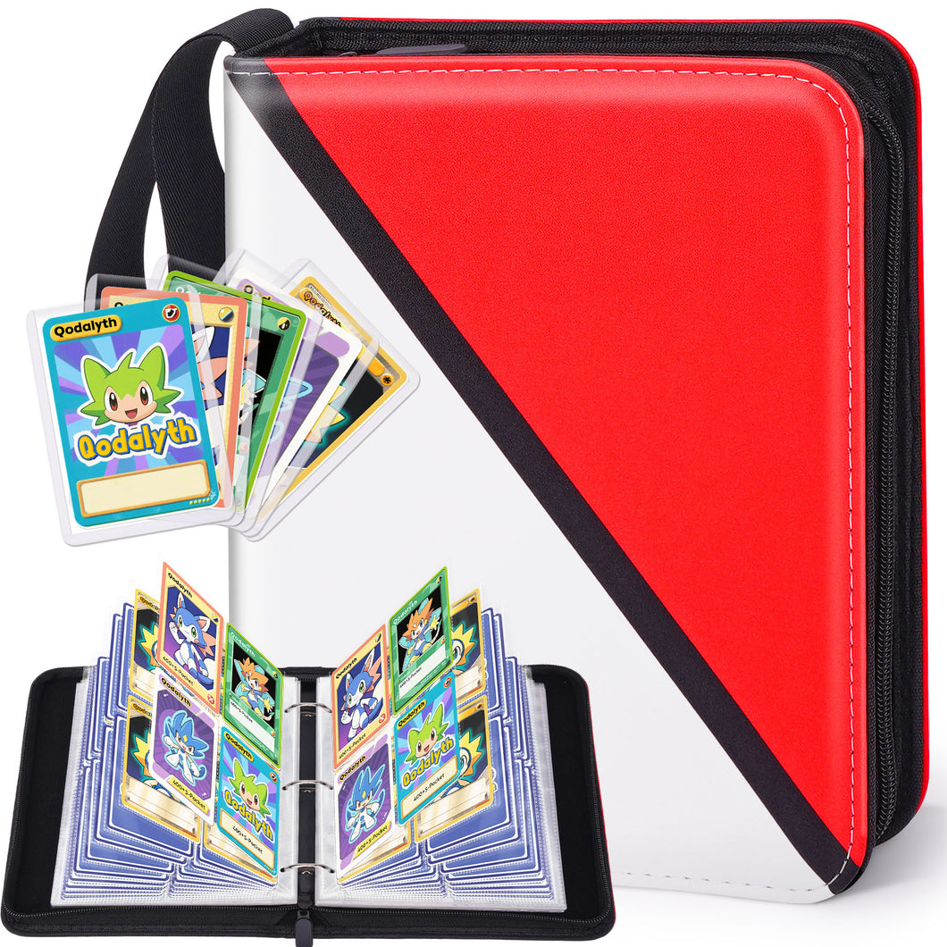 Card Binder – 4 Pocket Zipper Collection Album, Premium PU Holder, Double-Sided Display for 400 Cards, Includes 5 Hard Plastic Sleeves for Game Cards, Sports Cards