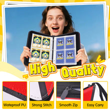 Load image into Gallery viewer, Card Binder – 4 Pocket Zipper Collection Album, Premium PU Holder, Double-Sided Display for 400 Cards, Includes 5 Hard Plastic Sleeves for Game Cards, Sports Cards
