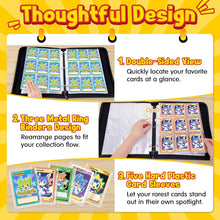 Load image into Gallery viewer, Card Binder – 9 Pocket Zipper Collection Album, Premium PU Holder, Double-Sided Display for 400 Cards, Includes 5 Hard Plastic Sleeves for Game Cards, Sports Cards
