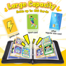 Load image into Gallery viewer, Card Binder – 4 Pocket Zipper Collection Album, Premium PU Holder, Double-Sided Display for 400 Cards, Includes 5 Hard Plastic Sleeves for Game Cards, Sports Cards

