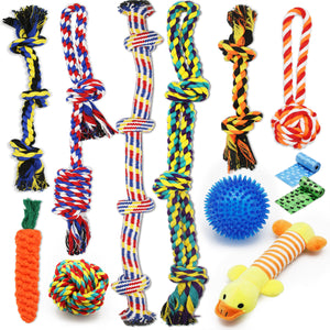 Luxury Dog Chew Toys for Small to Medium Aggressive Chewers - 12 Pack Tough Dog Toys for Medium Breed with Heavy Dog Rope Toys, Interactive Rope Puppy Teething Toys, Squeaky Dog Chew Toys