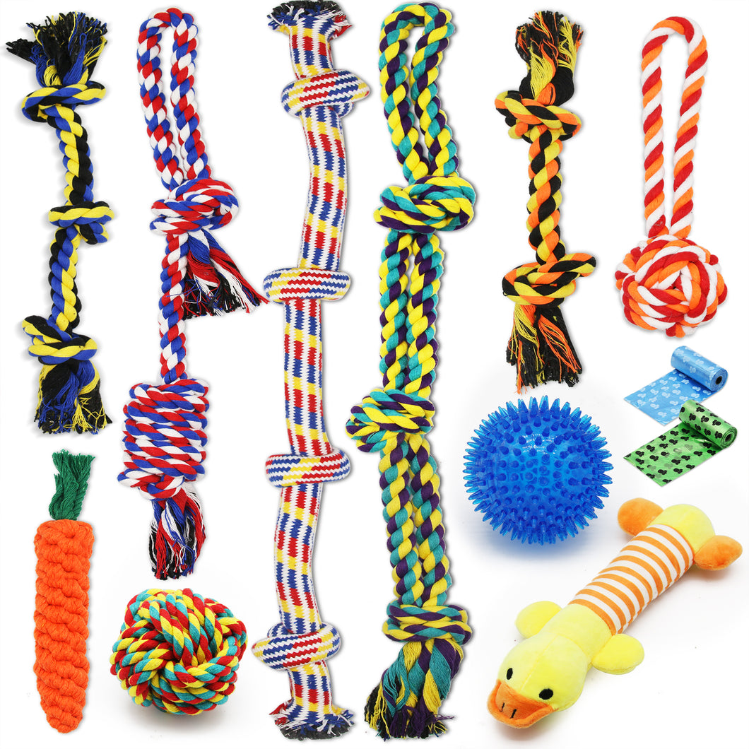 Luxury Dog Chew Toys for Small to Medium Aggressive Chewers - 12 Pack Tough Dog Toys for Medium Breed with Heavy Dog Rope Toys, Interactive Rope Puppy Teething Toys, Squeaky Dog Chew Toys