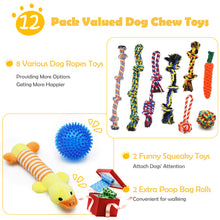 Load image into Gallery viewer, Luxury Dog Chew Toys for Small to Medium Aggressive Chewers - 12 Pack Tough Dog Toys for Medium Breed with Heavy Dog Rope Toys, Interactive Rope Puppy Teething Toys, Squeaky Dog Chew Toys
